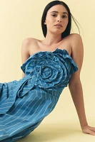 By Anthropologie Strapless Rosette Asymmetric Drop-Waist Midi Dress