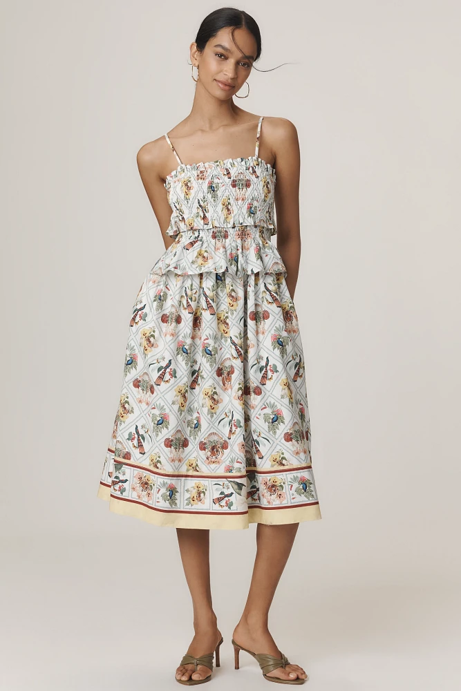By Anthropologie Smocked Peplum Midi Dress