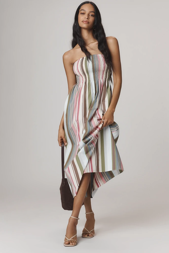 Faithfull Strapless Smocked Midi Dress