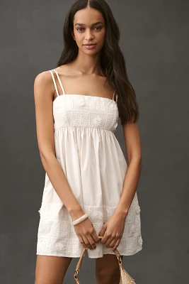 By Anthropologie Embroidered Cotton Sleeveless Square-Neck Mini Babydoll Dress
