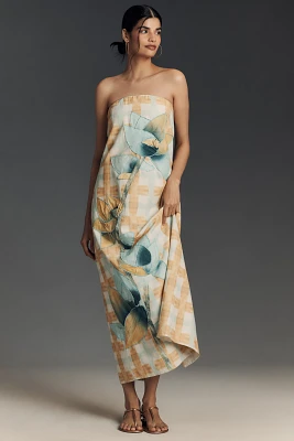 By Anthropologie Strapless Cotton Linen Dress
