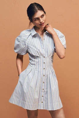 By Anthropologie Puff-Sleeve Mini Shirt Dress