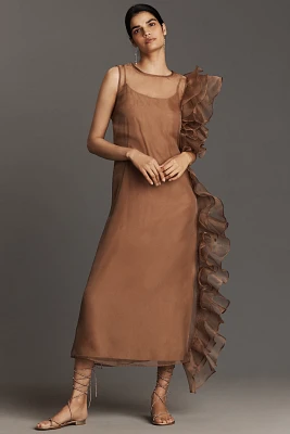 Let Me Be Asymmetric Ruffle Midi Dress