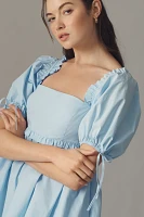 English Factory Puff-Sleeve Square-Neck Bubble Mini Dress