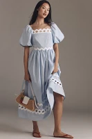 English Factory Ric Rac Puff-Sleeve Midi Dress