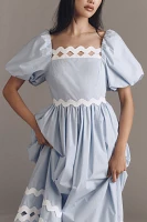English Factory Ric Rac Puff-Sleeve Midi Dress