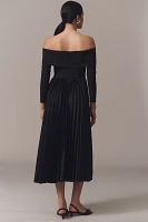 Hutch Long-Sleeve Off-The-Shoulder Pleated Maxi Dress