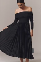 Hutch Long-Sleeve Off-The-Shoulder Pleated Maxi Dress