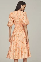 Hutch Madilyn Puff-Sleeve V-Neck Midi Dress