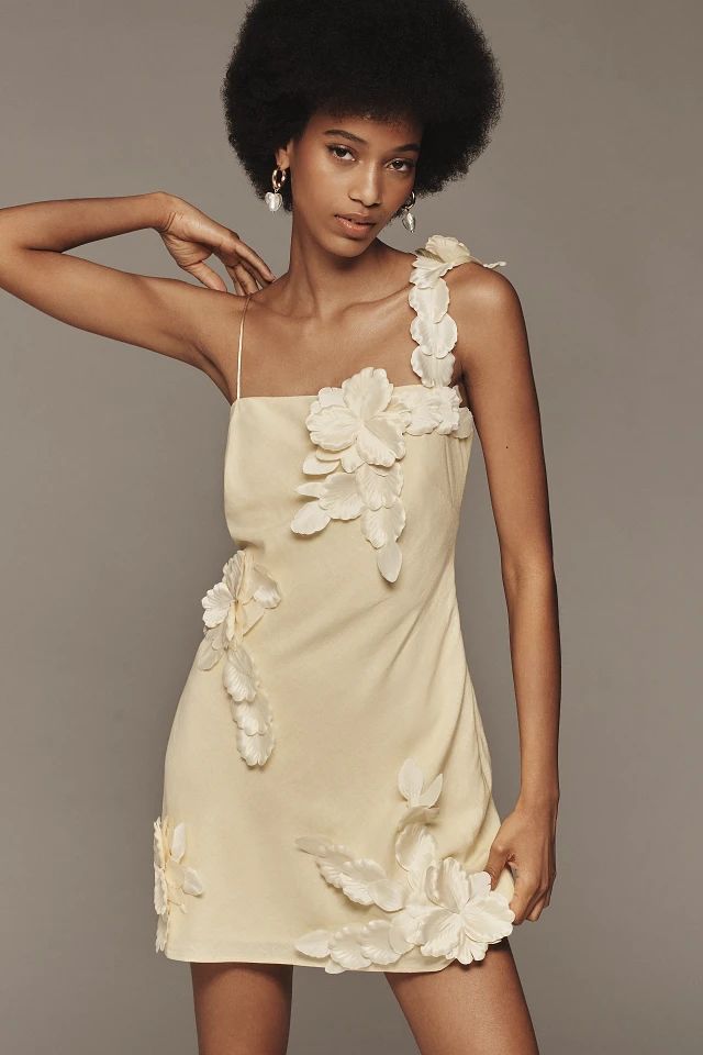 bhldn off the shoulder 3d floral mini dress BHLDN Off-The-Shoulder 3D Floral Mini Dress
