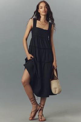 The Helena Square-Neck Smocked Tiered Midi Dress