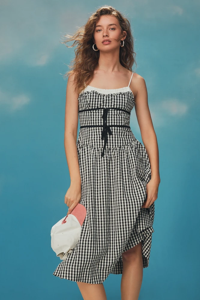 For Love & Lemons Gingham Sweetheart Neck Midi Dress