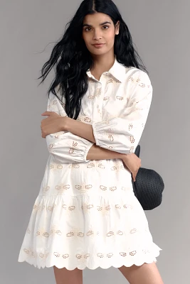 The Bettina Eyelet Tiered Mini Shirt Dress by Maeve