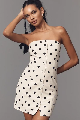 Endless Rose Strapless Button-Front Cotton Linen Mini Dress