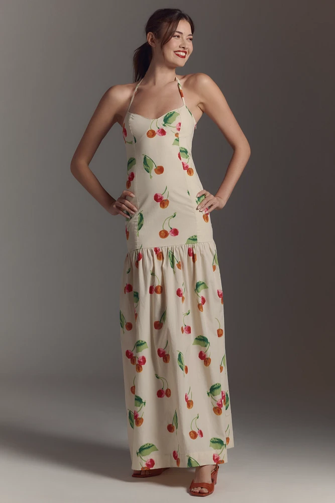 S/W/F Drop-Waist Halter Maxi Dress
