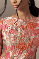 Mac Duggal Long-Sleeve Jacquard Shift Mini Dress
