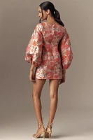 Mac Duggal Long-Sleeve Jacquard Shift Mini Dress