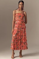 Mac Duggal Strapless Tiered Ruffled A-Line Midi Dress
