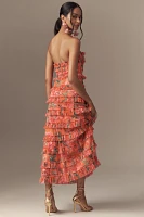 Mac Duggal Strapless Tiered Ruffled A-Line Midi Dress