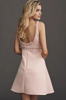 Mac Duggal V-Neck Beaded Satin Mini Dress