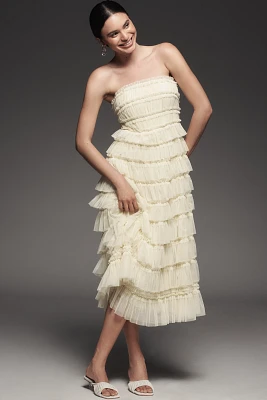 Mac Duggal Strapless Tiered Ruffled Midi Dress