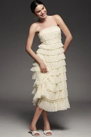 Mac Duggal Strapless Tiered Ruffled Midi Dress