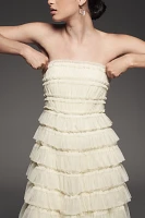 Mac Duggal Strapless Tiered Ruffled Midi Dress