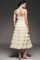 Mac Duggal Strapless Tiered Ruffled Midi Dress
