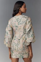 Mac Duggal Puff-Sleeve Brocade Mini Dress