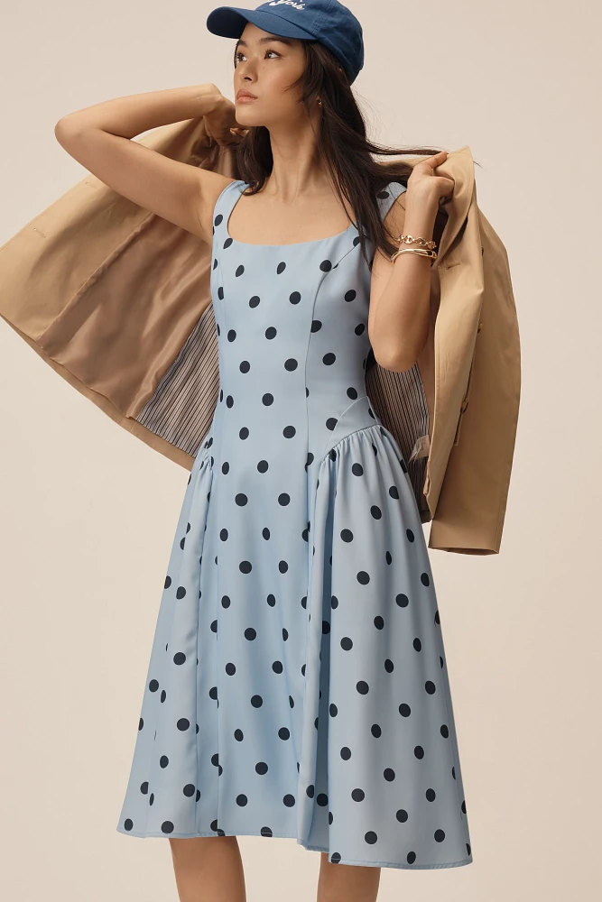 Mac Duggal Square-Neck A-Line Midi Dress