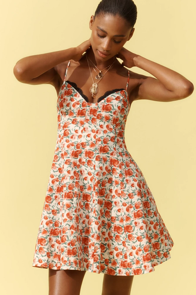 Maeve Lace-Trim Sweetheart Mini Dress