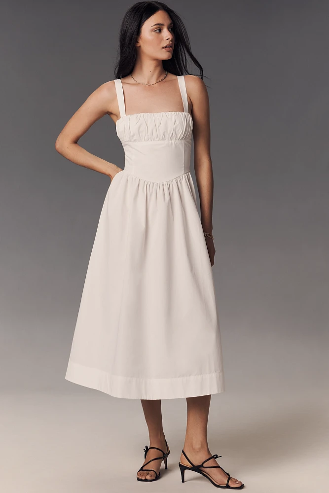 By Anthropologie Drop-Waist Ruched Midi Dress