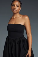 By Anthropologie Strapless Basque-Waist A-Line Midi Dress