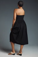 By Anthropologie Strapless Basque-Waist A-Line Midi Dress