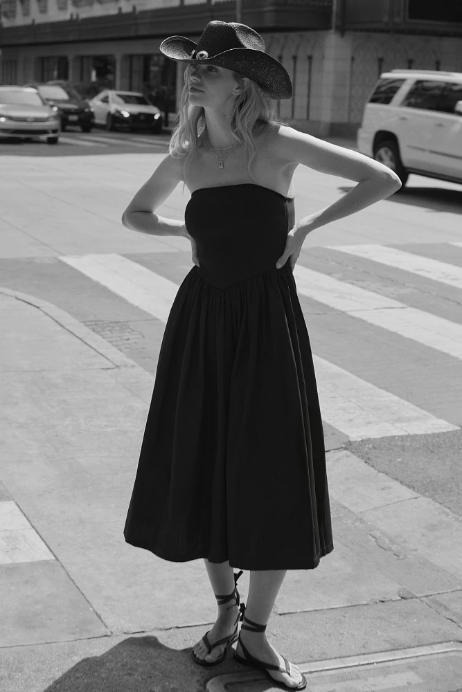 By Anthropologie Strapless Basque-Waist A-Line Midi Dress