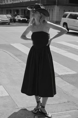 By Anthropologie Strapless Basque-Waist A-Line Midi Dress