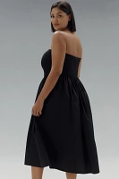 By Anthropologie Strapless Basque-Waist A-Line Midi Dress