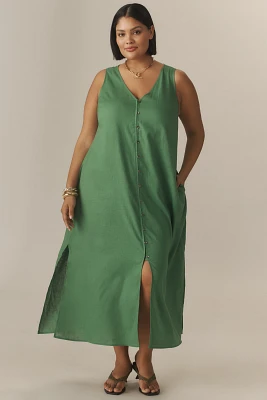 Universal Standard Plus Islet Button-Front Linen Blend Midi Dress