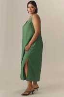 Universal Standard Plus Islet Button-Front Linen Blend Midi Dress