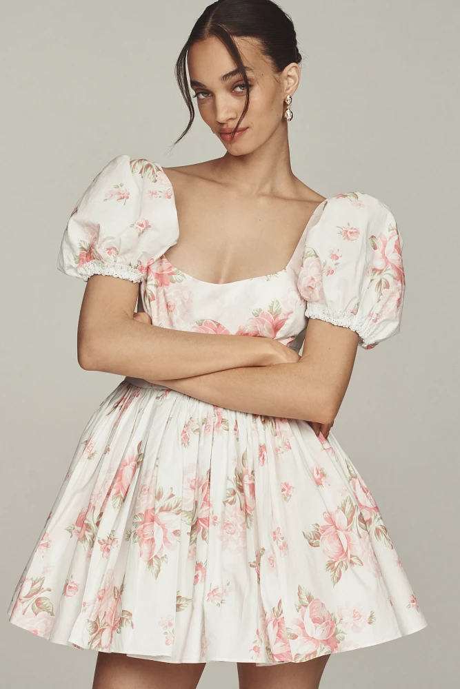 Selkie Sofia Puff-Sleeve Sweetheart Mini Babydoll Dress