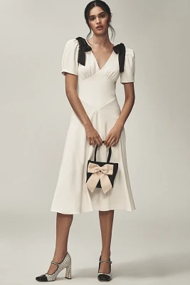 ASTR The Label Celia Puff-Sleeve V-Neck Midi Dress