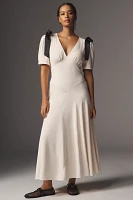ASTR The Label Celia Puff-Sleeve V-Neck Midi Dress