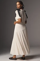 ASTR The Label Celia Puff-Sleeve V-Neck Midi Dress