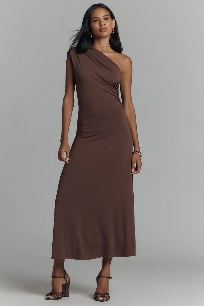 Elodie The Label Cora One-Shoulder Knit Midi Dress