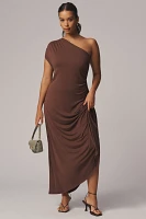 Elodie The Label Cora One-Shoulder Knit Midi Dress