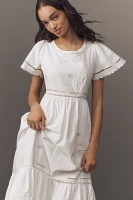 Hunter Bell Marley Flutter-Sleeve Embroidered Eyelet Midi Dress