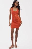 Flat White Sleeveless Square-Neck Flower-Printed Knit Mini Dress