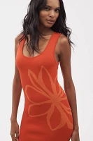 Flat White Sleeveless Square-Neck Flower-Printed Knit Mini Dress