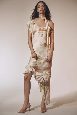 By Anthropologie Asymmetric Scarf Slip Dress