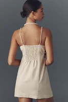 By Anthropologie Smocked Linen Blend Mini Dress